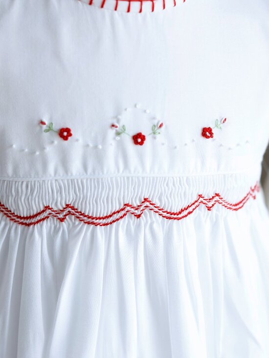 Long Sleeve White Smocked Dress Red Floral Embroidery 18 Months LIKE NEW - Picture 3 of 6